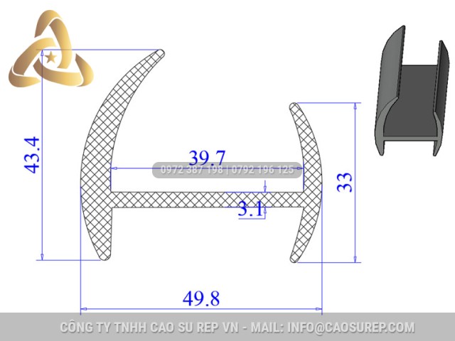Ron cao su EPDM chữ H  49.8x43.4x39.7