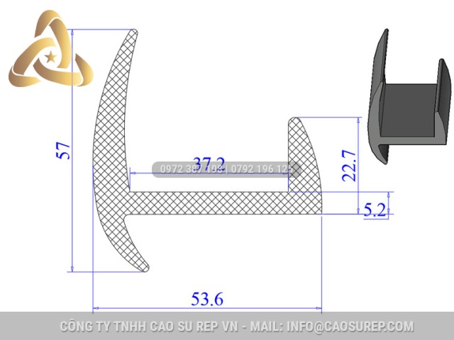 Ron cao su EPDM chữ H  53.6x57x37.1