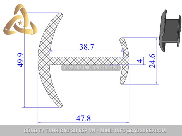 Ron cao su EPDM chữ H  47.8x49.9x38.7
