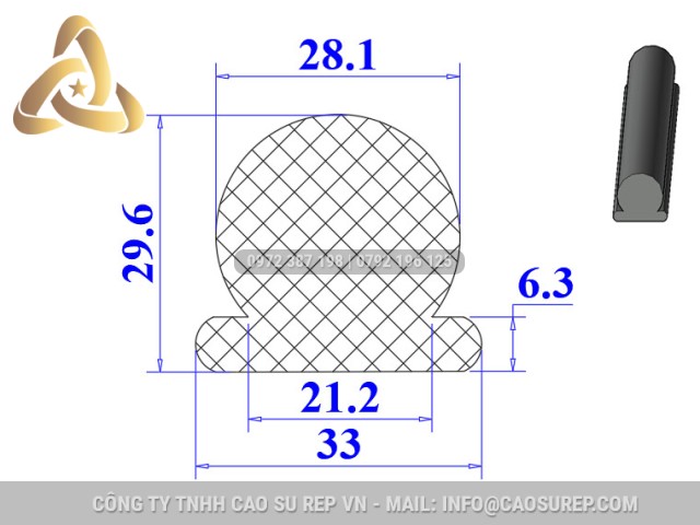 Ron cao su chữ D 33x29.6x6.3