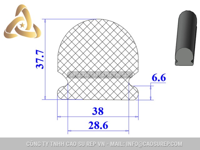 Ron cao su chữ D 28.6x37.7x6.6
