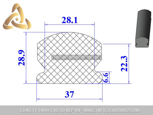 Ron cao su EPDM chữ D 37x28.9x6.6