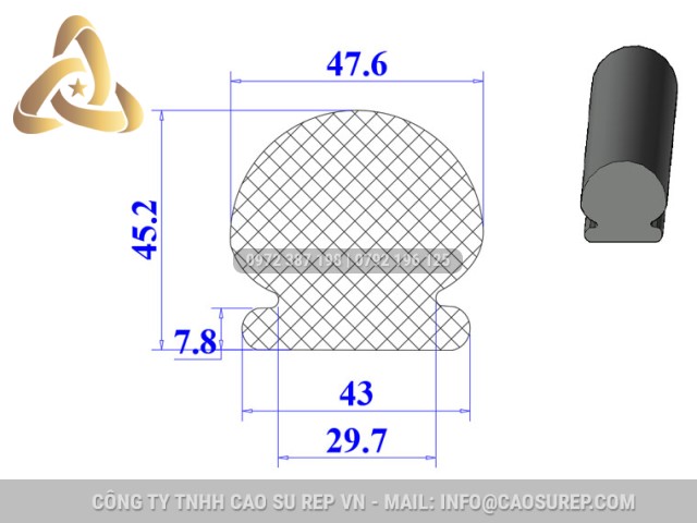 Ron cao su EPDM chữ D 43x45.2x7.8