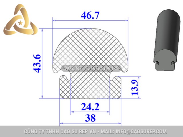 Ron cao su EPDM chữ D 38x43.6x13.9