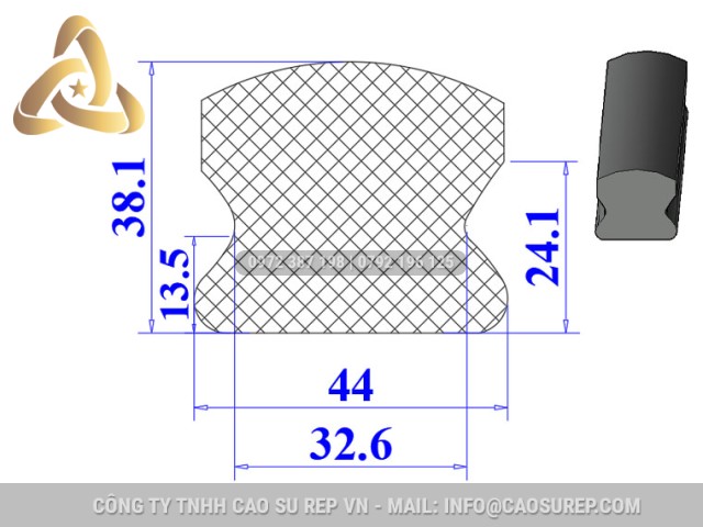 Ron cao su EPDM chữ D 32.6x38.1x13.5