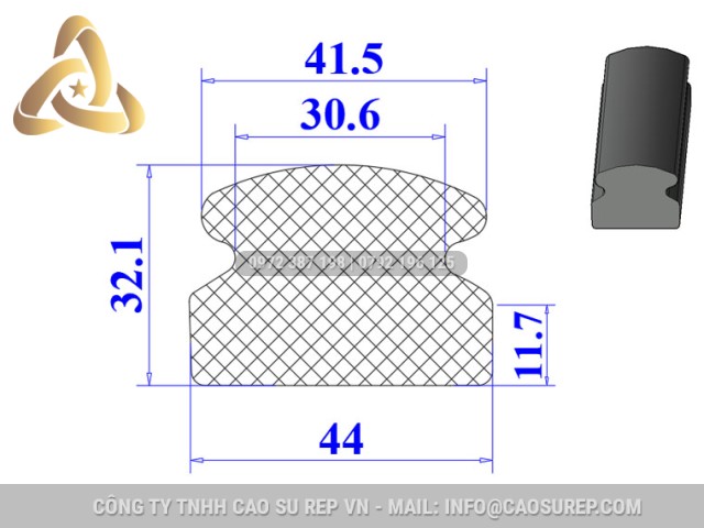 Ron cao su EPDM chữ D 44x32.1x11.7