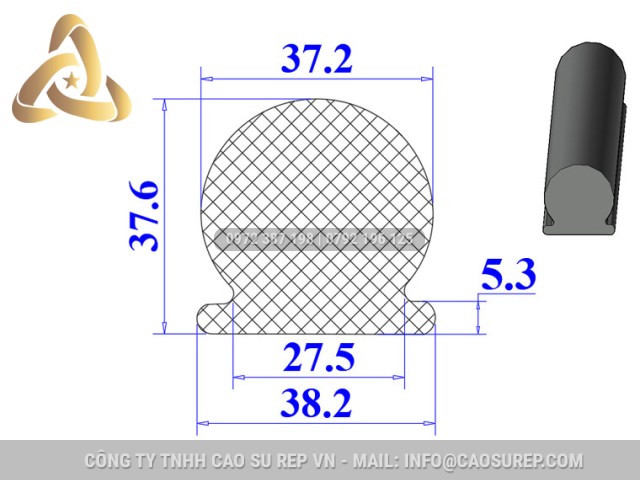 Ron cao su EPDM chữ D 38.2x37.6x5.3