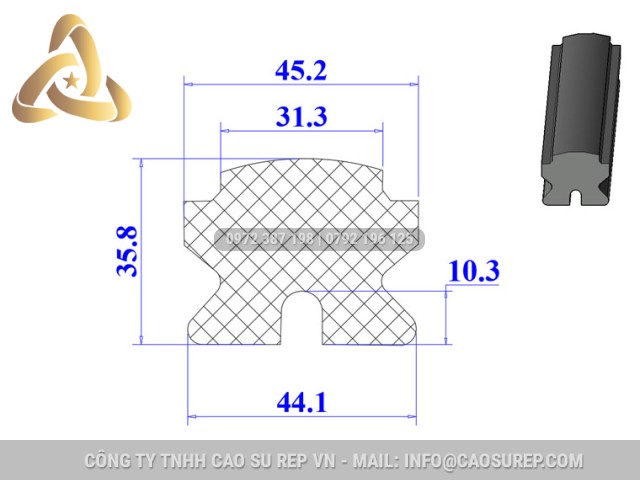 Ron cao su EPDM chữ D 44.1x35.8x10.3