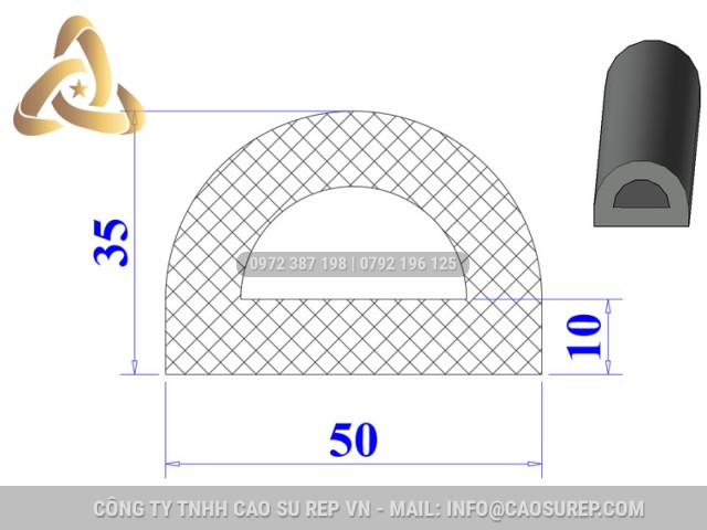 Ron cao su EPDM chữ D 50x35x10