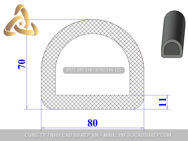 Ron cao su EPDM chữ D 80x70x11