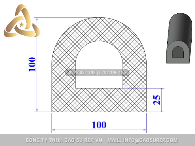 Ron cao su EPDM chữ D 100x100x25