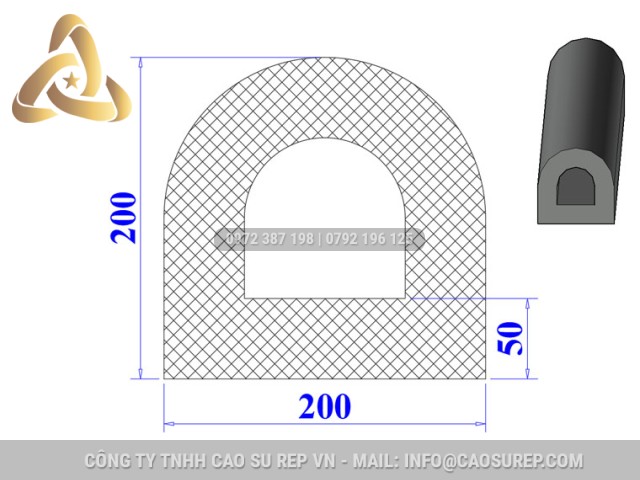 Ron cao su EPDM chữ D 200x200x50