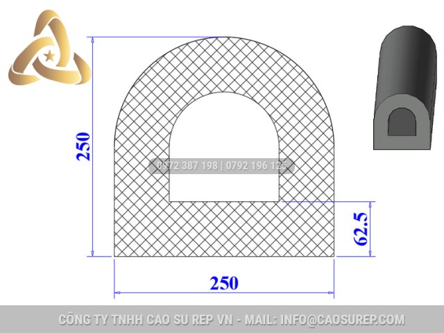 Ron cao su EPDM chữ D 250x250x62.5