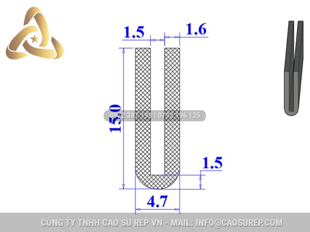 Ron cao su EPDM chữ U 4.7x15x1.5