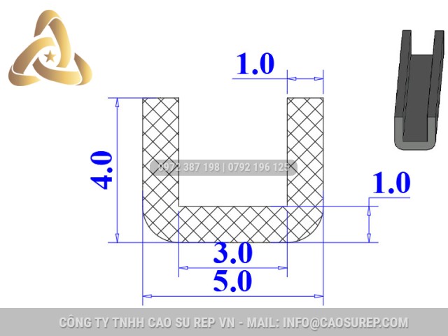 Ron cao su EPDM chữ U 5x4x3