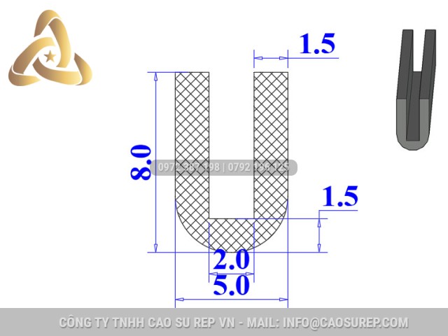 Ron cao su EPDM chữ U 5x8x2