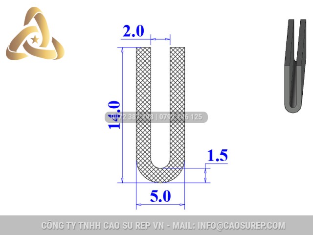 Ron cao su EPDM chữ U 5x14x2