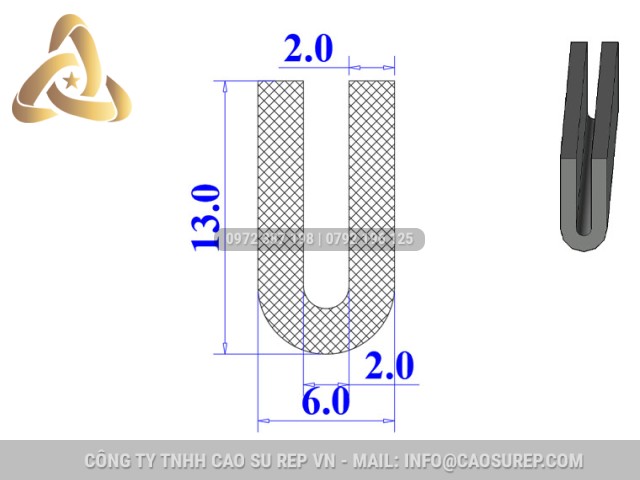 Ron cao su EPDM chữ U 6x13x2