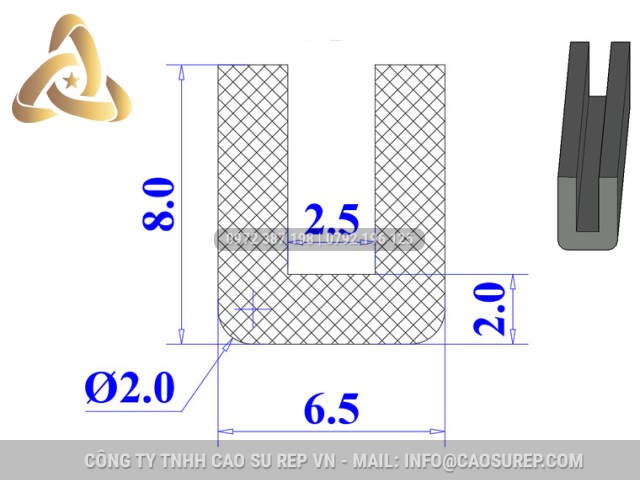 Ron cao su EPDM chữ U 6.5x8x2.5