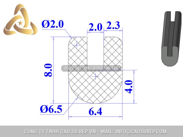 Ron cao su EPDM chữ U 6.4x8x2
