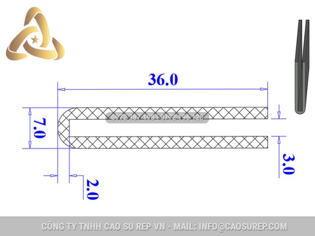 Ron cao su EPDM chữ U 7x36x3