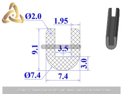 Ron cao su EPDM chữ U 7.4x9.1x3.5