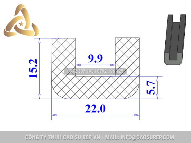 Ron cao su chữ U 22x15.2x9.9