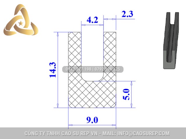 Ron cao su EPDM chữ U 9x14.3x4.2