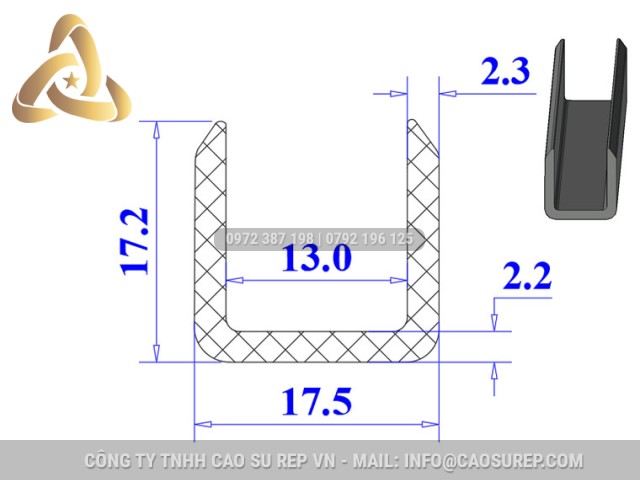 Ron cao su EPDM chữ U 17.5x17.2x13 Ron cao su EPDM chữ U 17.5x17.2x13