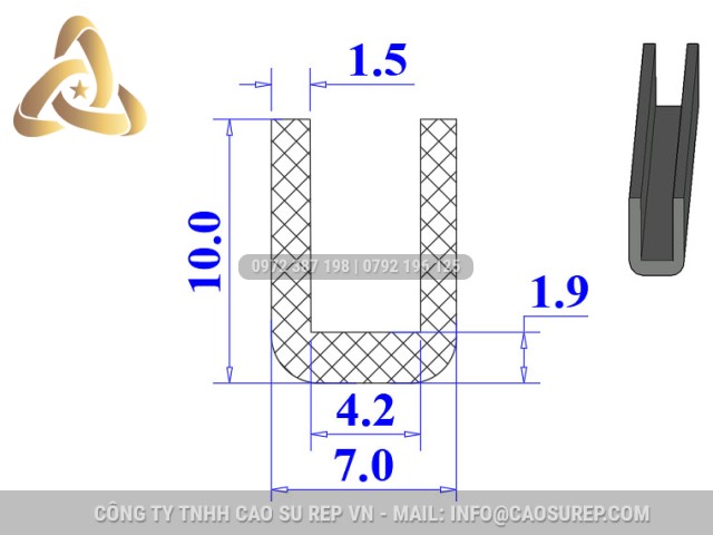 Ron cao su NBR chữ U 7x10x4.2 Ron cao su NBR chữ U 7x10x4.2