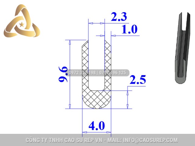 Ron cao su NBR chữ U 4x9.6x2.3