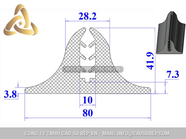 Ron cao su EPDM chữ U 80x41.9x10