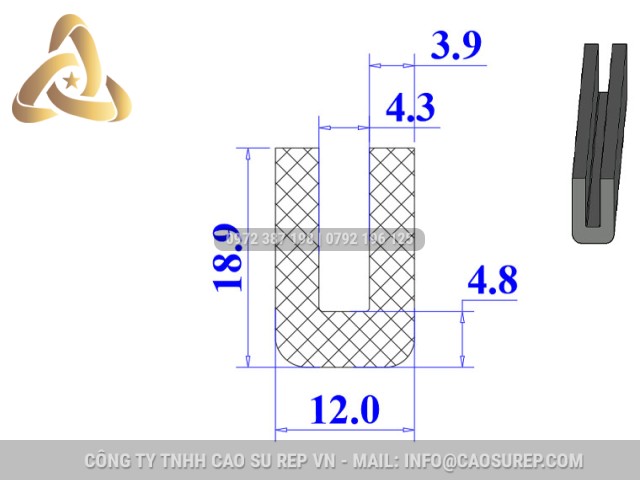 Ron cao su NBR chữ U 12x18.9x4.3 Ron cao su NBR chữ U 12x18.9x4.3