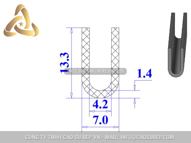 Ron cao su NBR chữ U 7x13.3x4.2 Ron cao su NBR chữ U 7x13.3x4.2