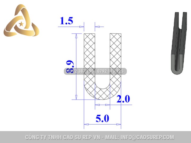 Ron cao su NBR chữ U 5x8.9x2