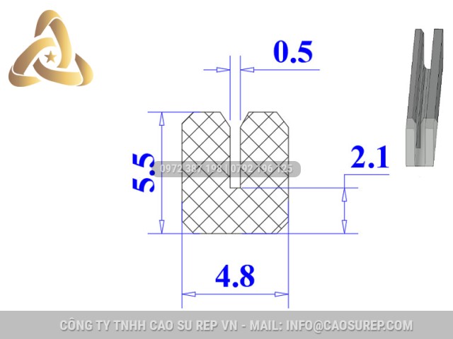 Ron cao su NBR chữ U 4.8x5.5x0.5
