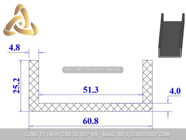 Ron cao su NBR chữ U 60.8x25.2x51.3 Ron cao su NBR chữ U 60.8x25.2x51.3