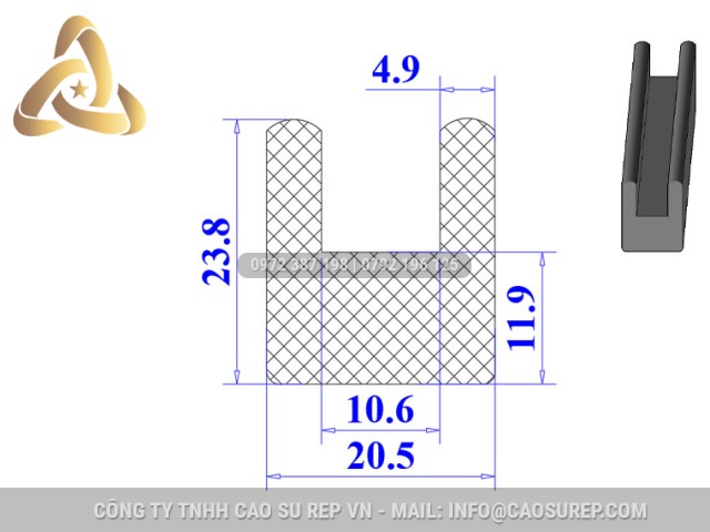 Ron cao su NBR chữ U 20.5x23.8x10.6 Ron cao su NBR chữ U 20.5x23.8x10.6