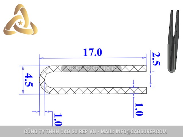 Ron cao su NBR chữ U 4.5x17x2.5