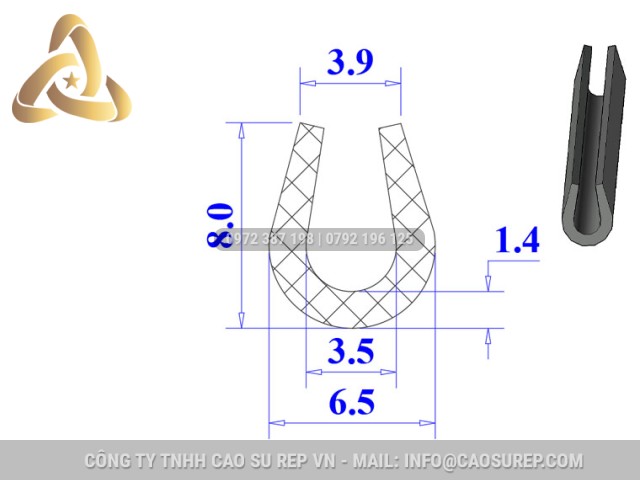 Ron cao su NBR chữ U 6.5x8x3.5 Ron cao su NBR chữ U 6.5x8x3.5
