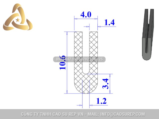 Ron cao su NBR chữ U 4x10.6x1.2
