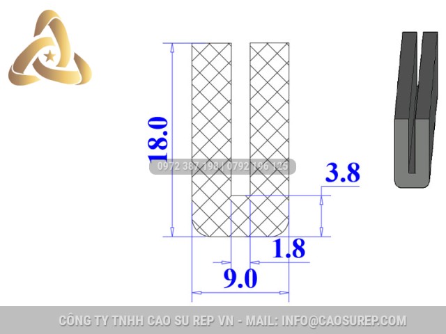 Ron cao su NBR chữ U 9x18x1.8
