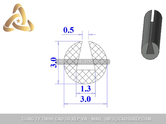 Ron cao su NBR chữ U 3x3x1.3