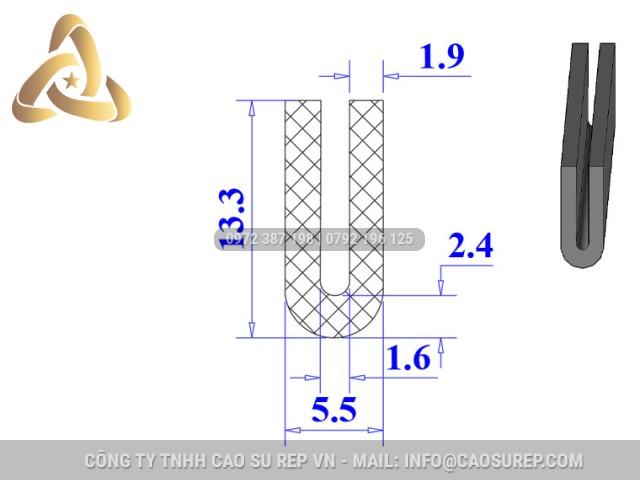 Ron cao su NBR chữ U 5.5x13.3x1.6 Ron cao su NBR chữ U 5.5x13.3x1.6