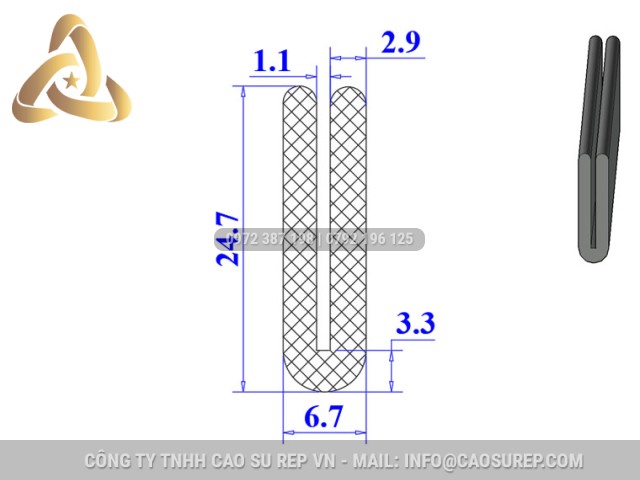 Ron cao su NBR chữ U 6.7x24.7x1.1