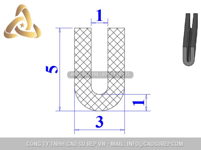 Ron cao su EPDM chữ U 3x5x1