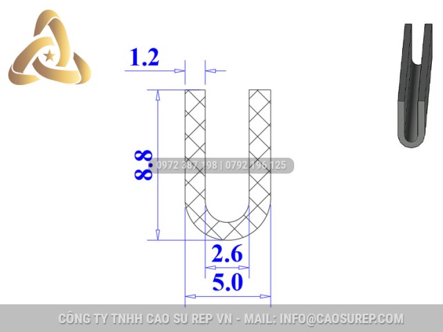 Ron cao su NBR chữ U 5x8.8x2.6
