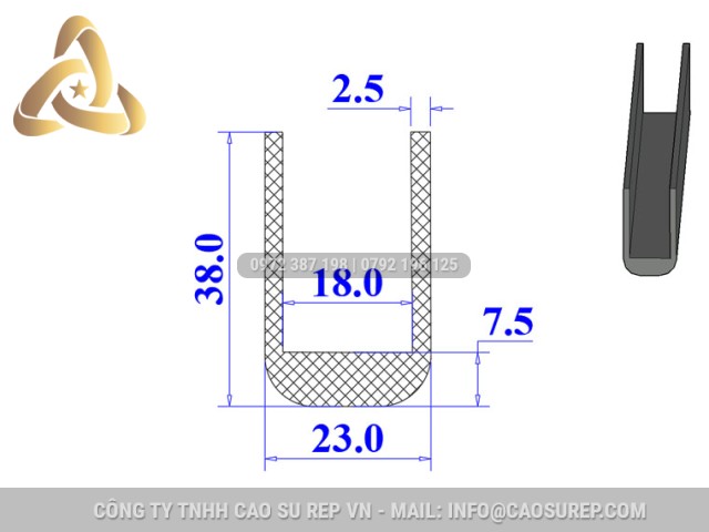 Ron cao su NBR chữ U 23x38x18