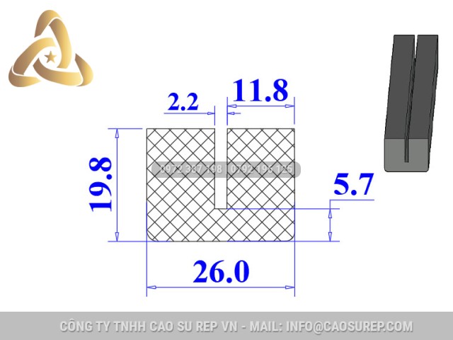 Ron cao su NBR chữ U 26x19.8x2.2