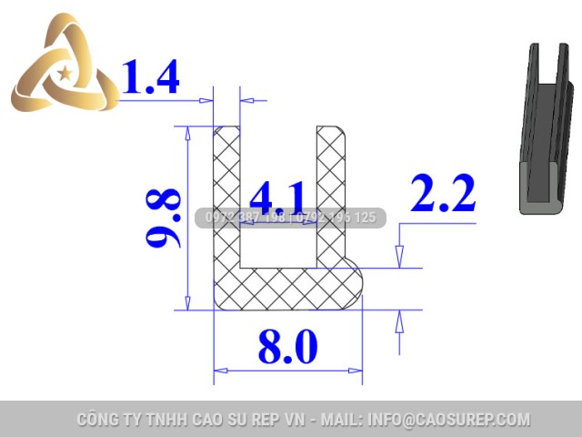 Ron cao su NBR chữ U 8x9.8x4.1